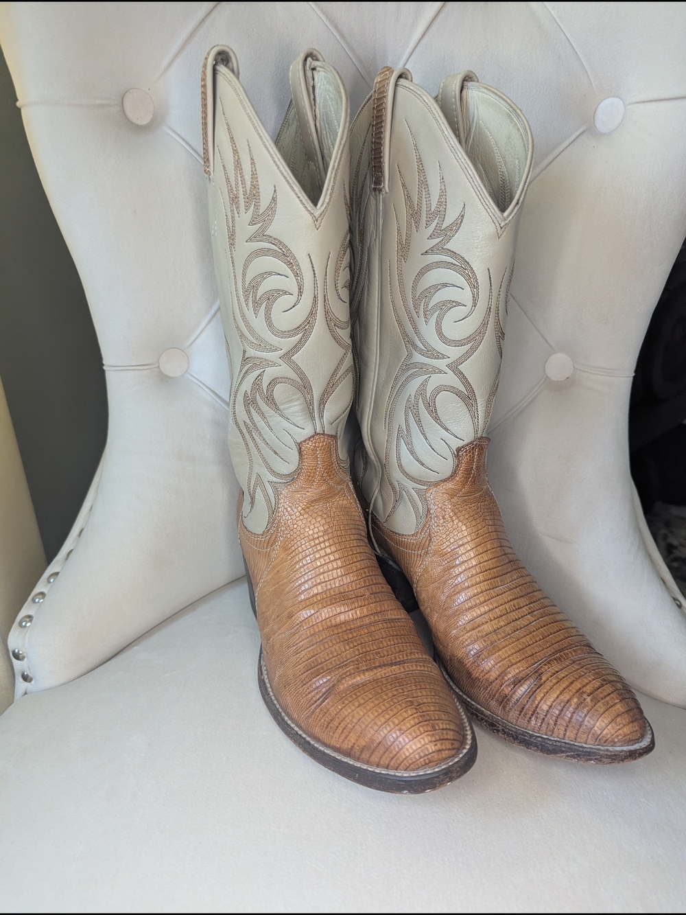 Dan Post Two-Tone Tan Brown and Cream Western Cowboy Boots